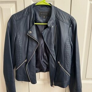 Faux leather navy blue jacket
